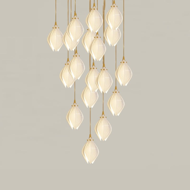 Floral Ceramic & Brass Pendant Light with Adjustable Hanging