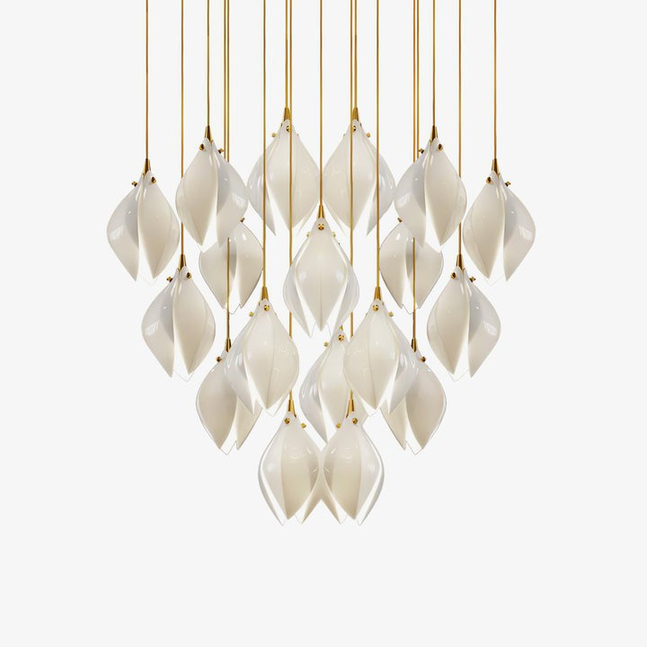 Floral Ceramic & Brass Pendant Light with Adjustable Hanging