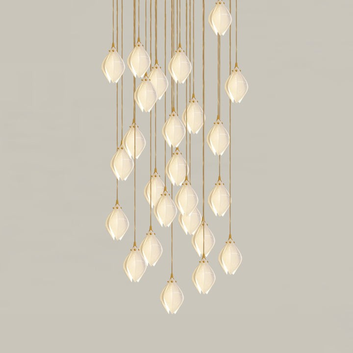 Floral Ceramic & Brass Pendant Light with Adjustable Hanging