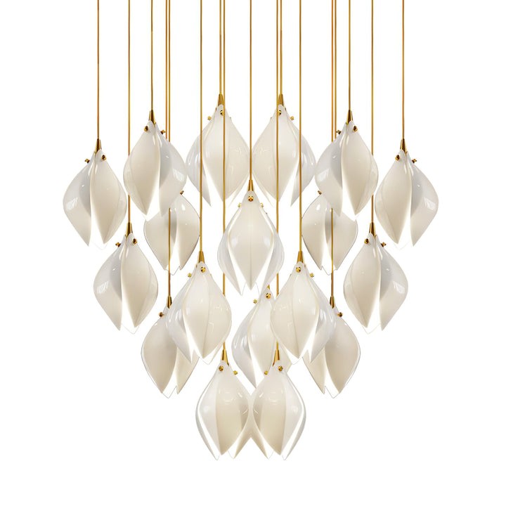 Floral Ceramic & Brass Pendant Light with Adjustable Hanging
