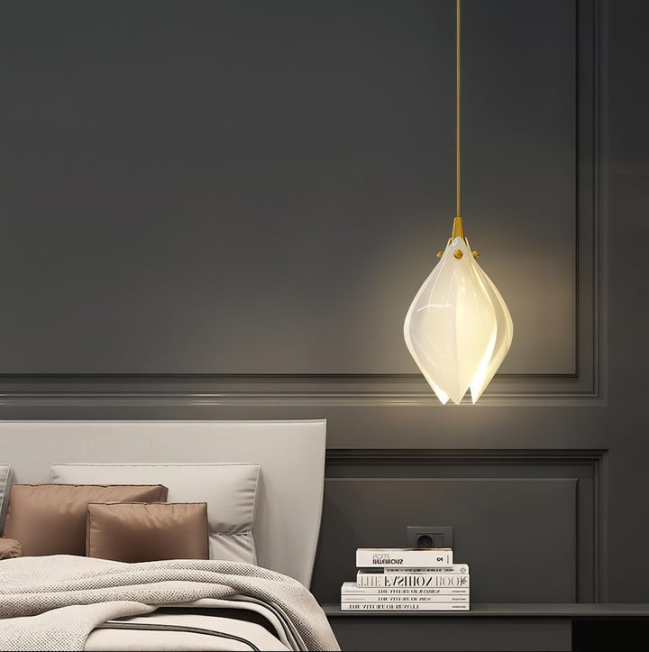 Floral Ceramic & Brass Pendant Light with Adjustable Hanging