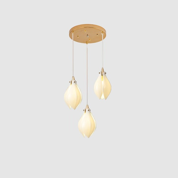 Floral Ceramic & Brass Pendant Light with Adjustable Hanging