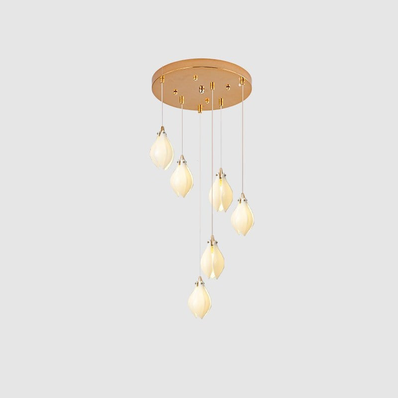 Floral Ceramic & Brass Pendant Light with Adjustable Hanging
