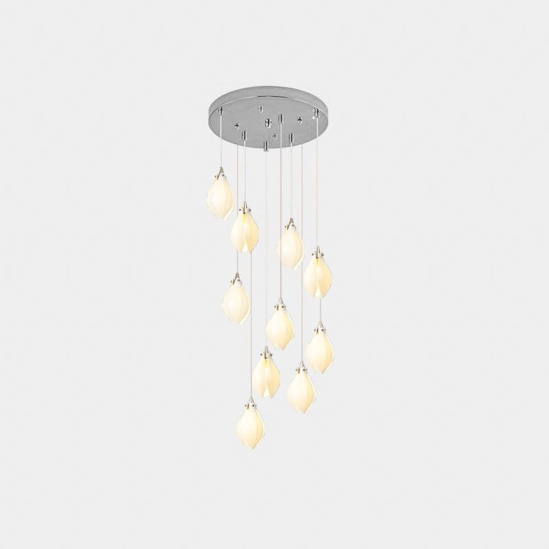 Floral Ceramic & Brass Pendant Light with Adjustable Hanging