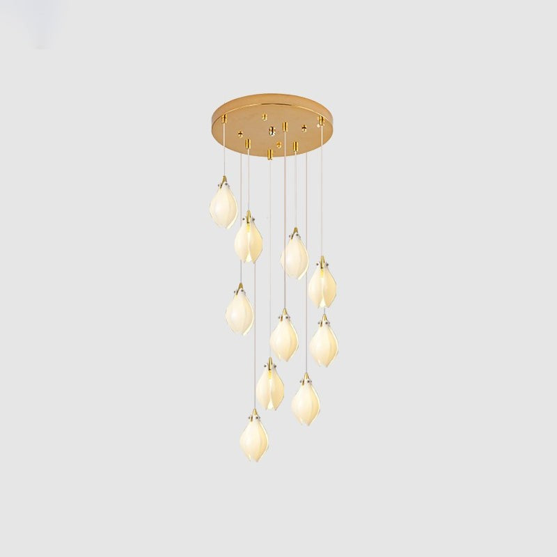 Floral Ceramic & Brass Pendant Light with Adjustable Hanging