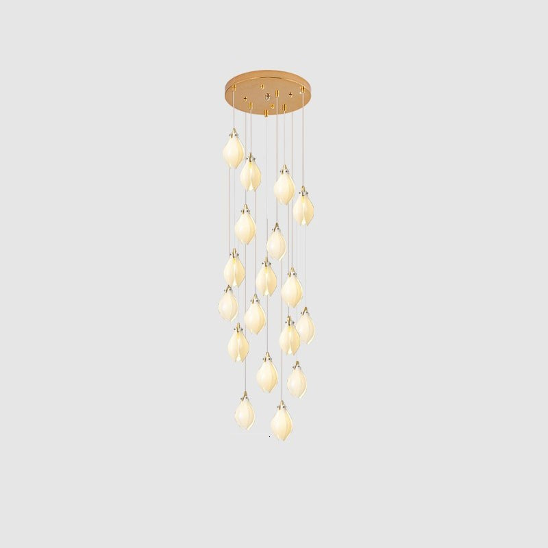 Floral Ceramic & Brass Pendant Light with Adjustable Hanging