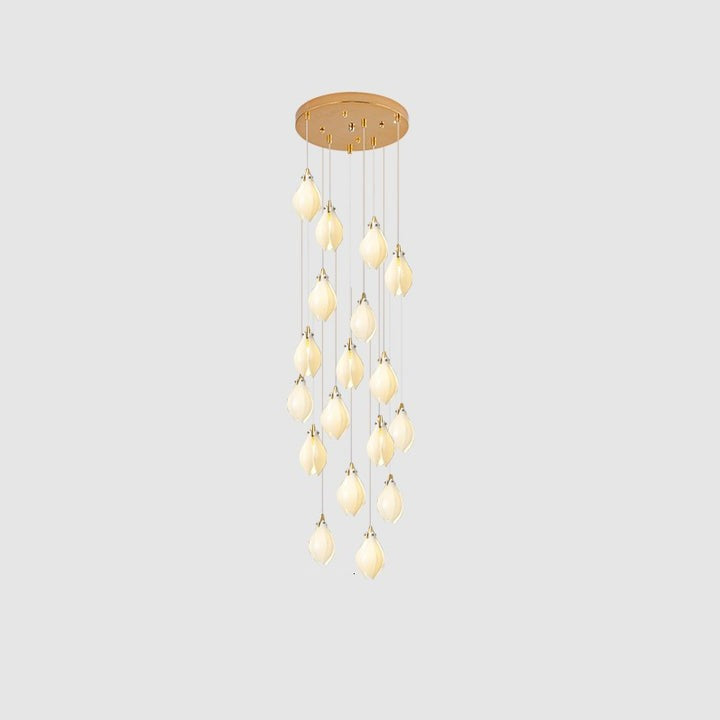 Floral Ceramic & Brass Pendant Light with Adjustable Hanging