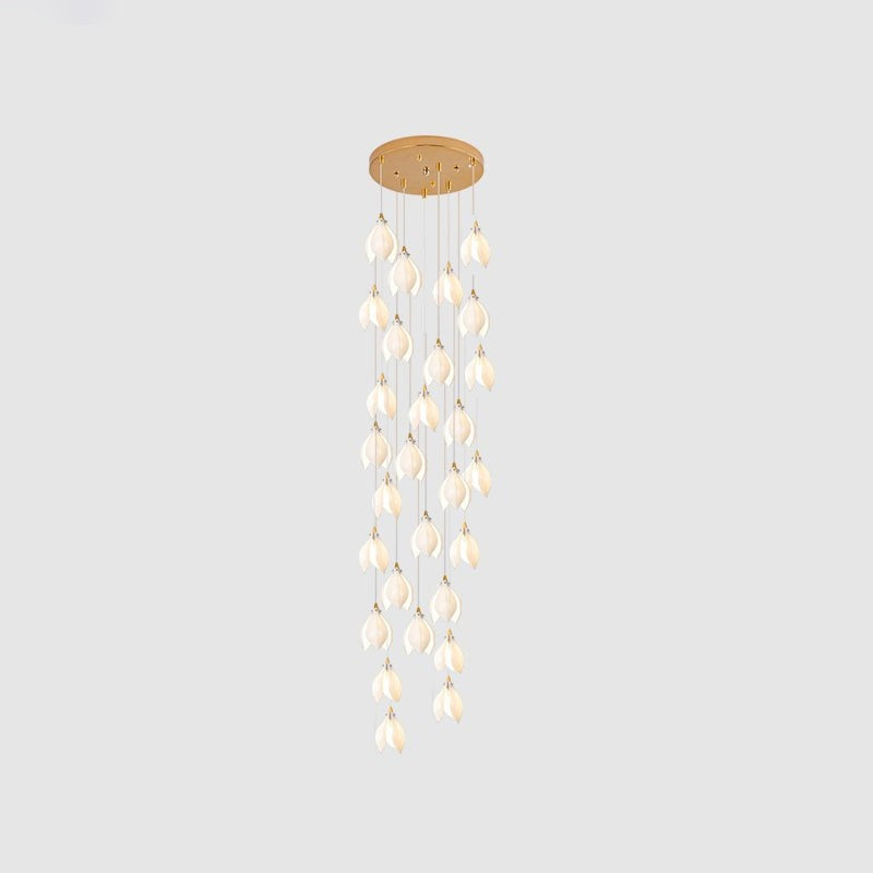 Floral Ceramic & Brass Pendant Light with Adjustable Hanging