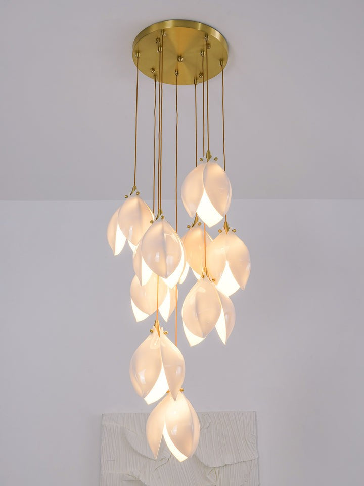 Floral Ceramic & Brass Pendant Light with Adjustable Hanging