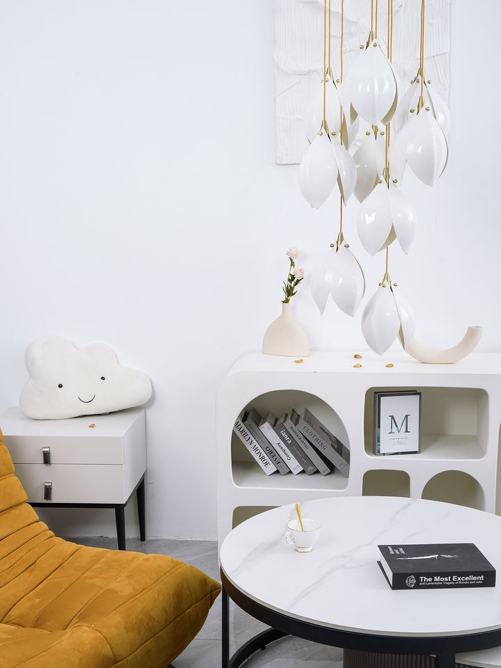 Floral Ceramic & Brass Pendant Light with Adjustable Hanging