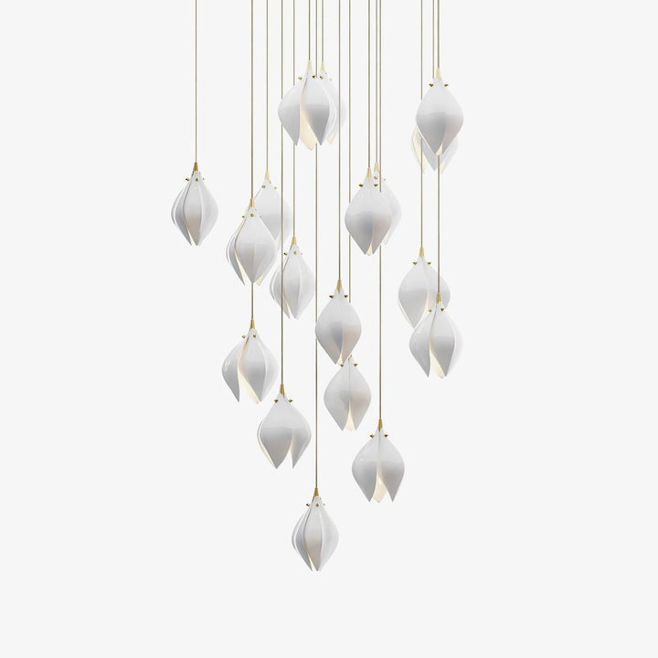 Floral Ceramic & Brass Pendant Light with Adjustable Hanging