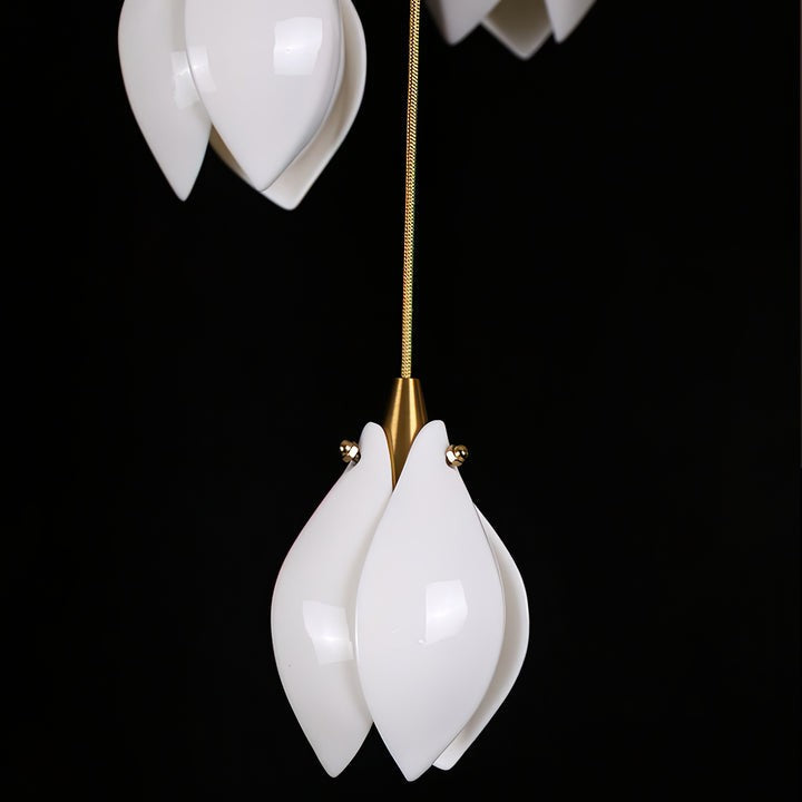 Floral Ceramic & Brass Pendant Light with Adjustable Hanging