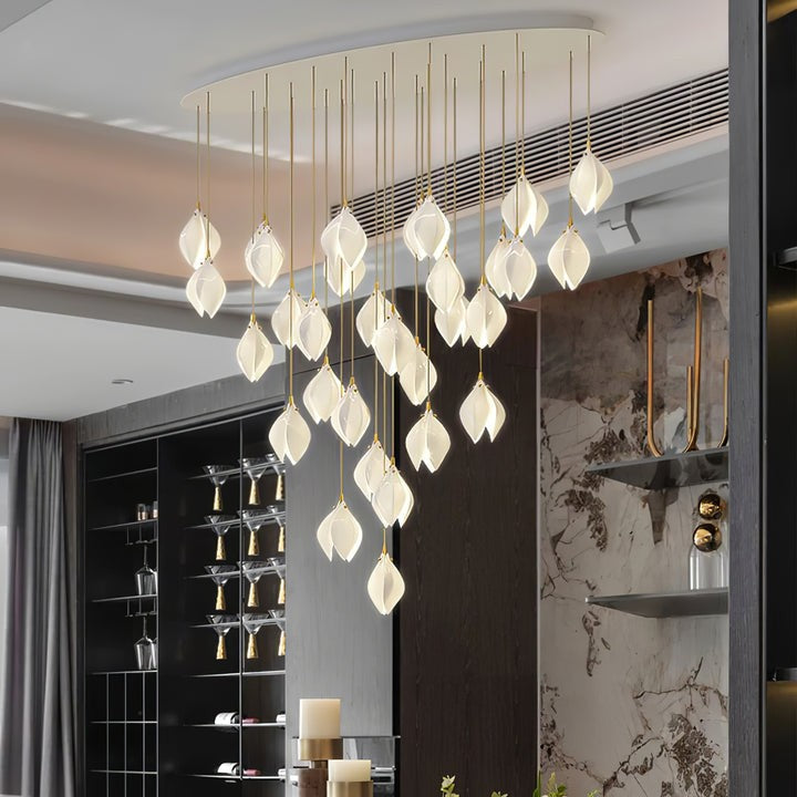 Floral Ceramic & Brass Pendant Light with Adjustable Hanging