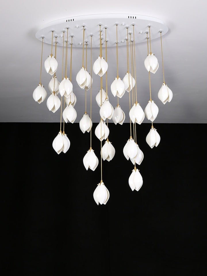Floral Ceramic & Brass Pendant Light with Adjustable Hanging