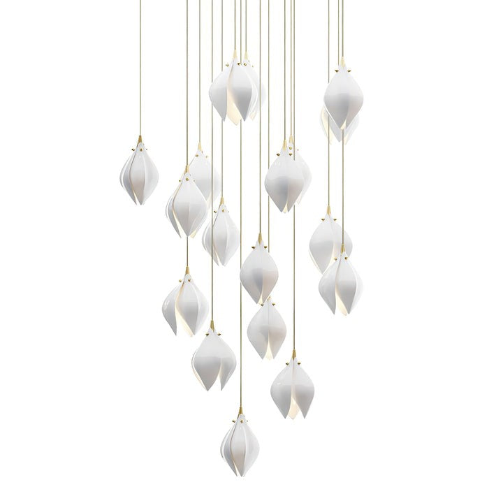 Floral Ceramic & Brass Pendant Light with Adjustable Hanging