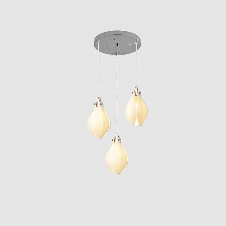 Floral Ceramic & Brass Pendant Light with Adjustable Hanging