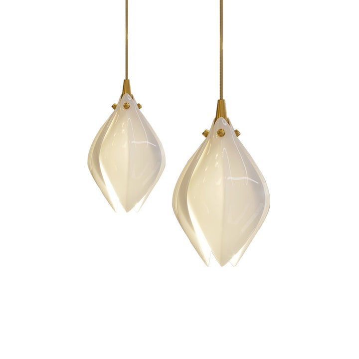 Floral Ceramic & Brass Pendant Light with Adjustable Hanging