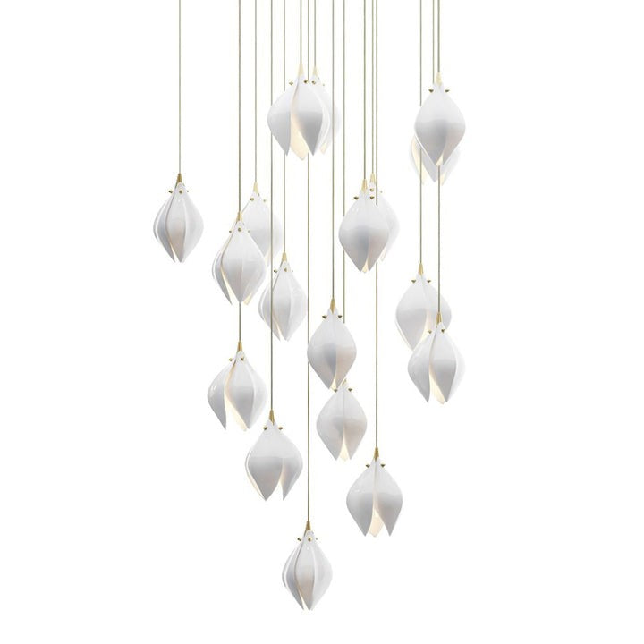 Floral Ceramic & Brass Pendant Light with Adjustable Hanging
