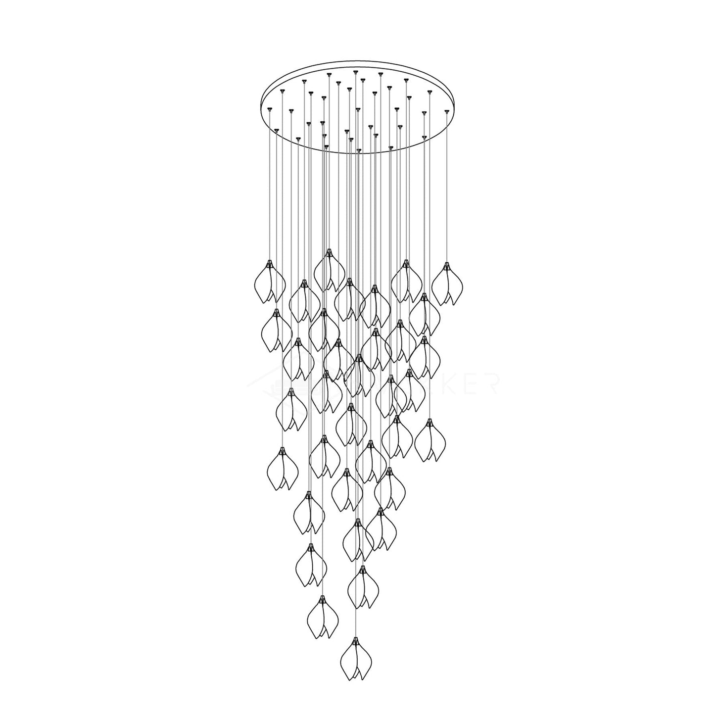 Floral Ceramic & Brass Pendant Light with Adjustable Hanging