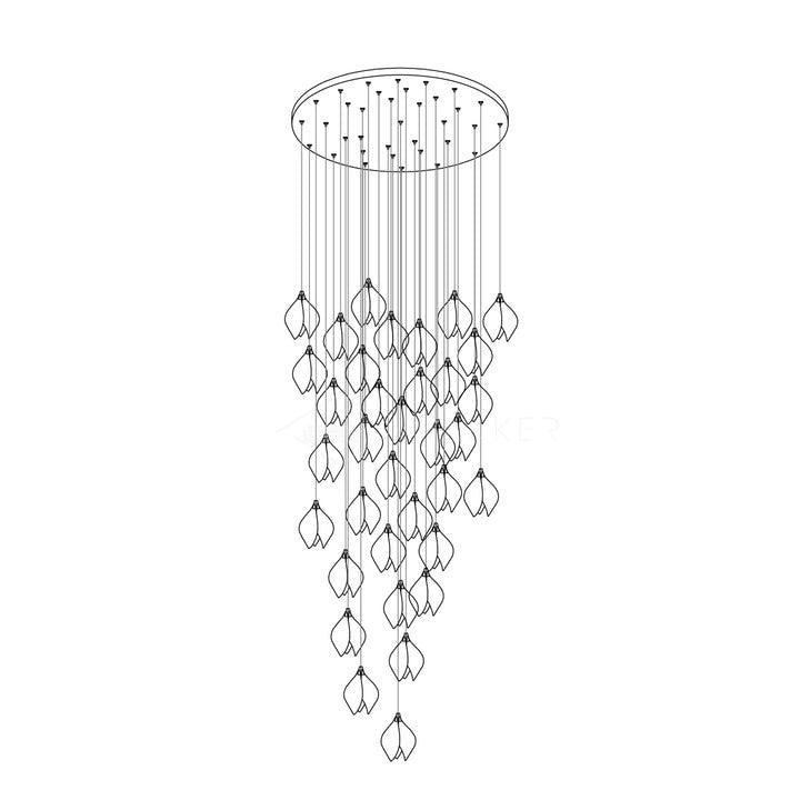 Floral Ceramic & Brass Pendant Light with Adjustable Hanging