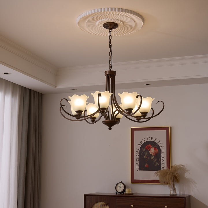Floral Glass Pendant Chandelier with Bronze Finish