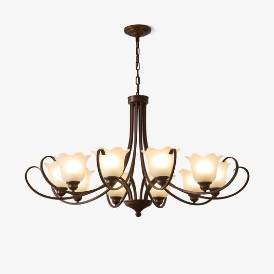 Floral Glass Pendant Chandelier with Bronze Finish