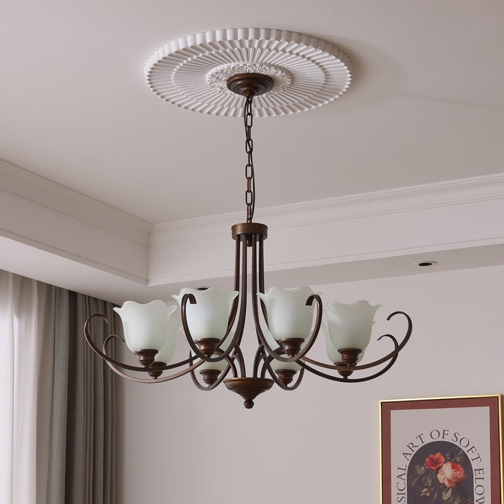 Floral Glass Pendant Chandelier with Bronze Finish