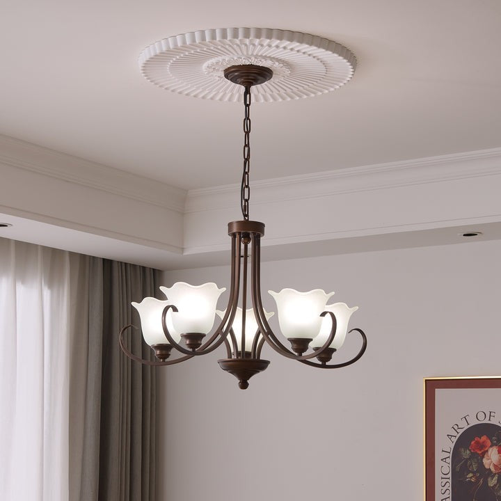Floral Glass Pendant Chandelier with Bronze Finish