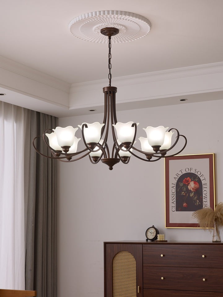 Floral Glass Pendant Chandelier with Bronze Finish