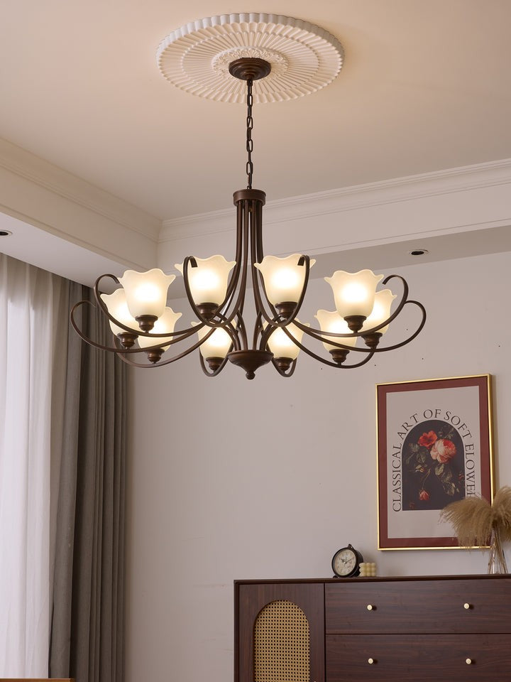 Floral Glass Pendant Chandelier with Bronze Finish