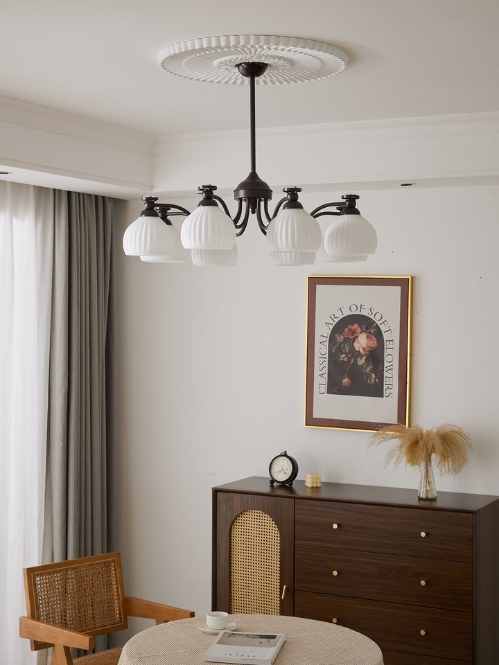 Floral Glass Shade Chandelier – Modern LED Ceiling Light
