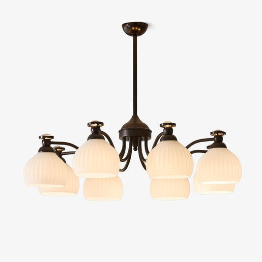 Floral Glass Shade Chandelier – Modern LED Ceiling Light