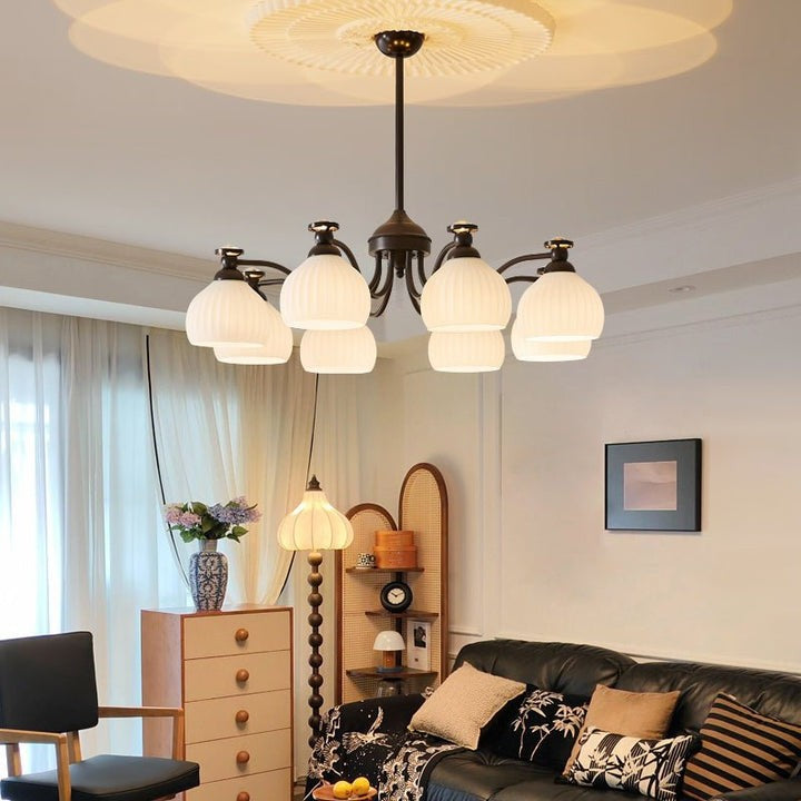 Floral Glass Shade Chandelier – Modern LED Ceiling Light