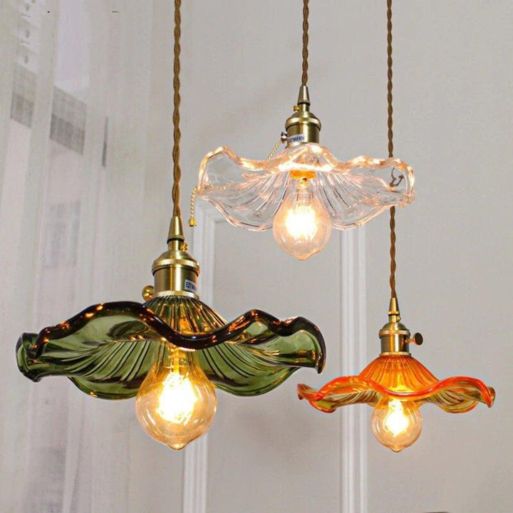 Fluted Hibiscus Glass Swag Pendant Light