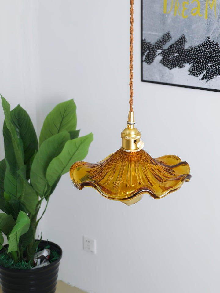Fluted Hibiscus Glass Swag Pendant Light