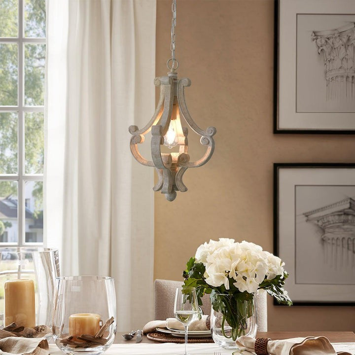 French Country Metal & Wood Ceiling Pendant Light