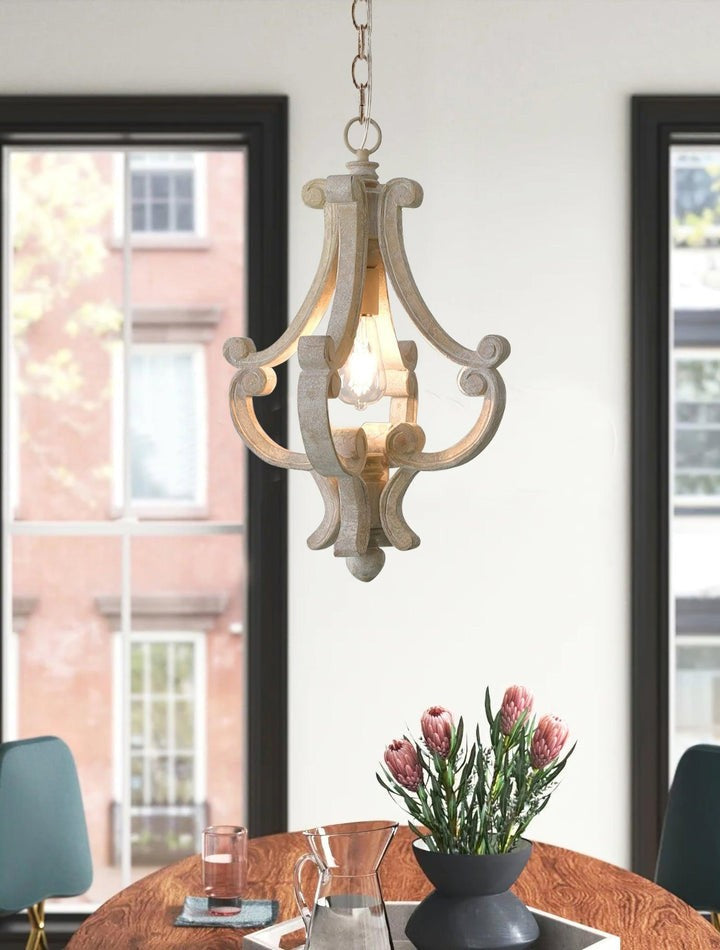 French Country Metal & Wood Ceiling Pendant Light