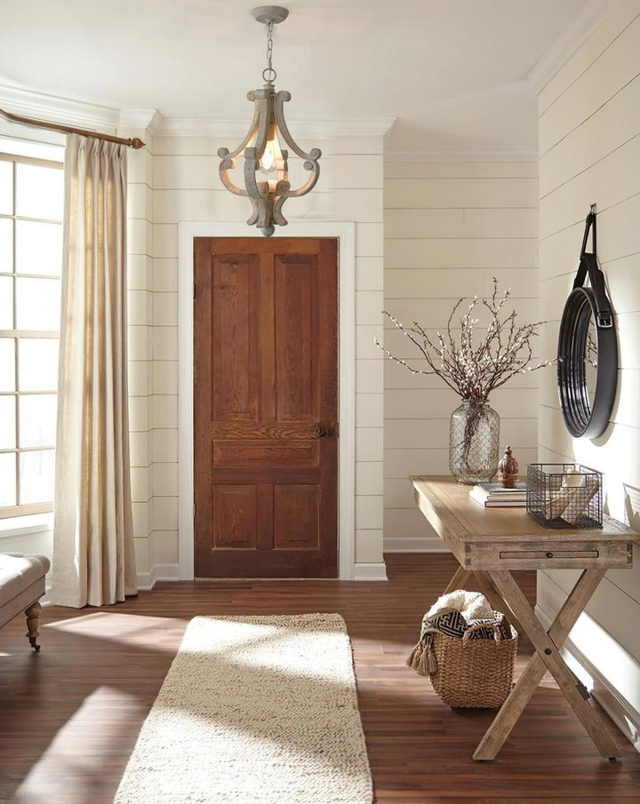 French Country Metal & Wood Ceiling Pendant Light
