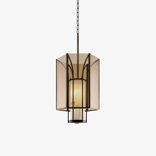 French-Style Black Iron & Alabaster Pendant Light