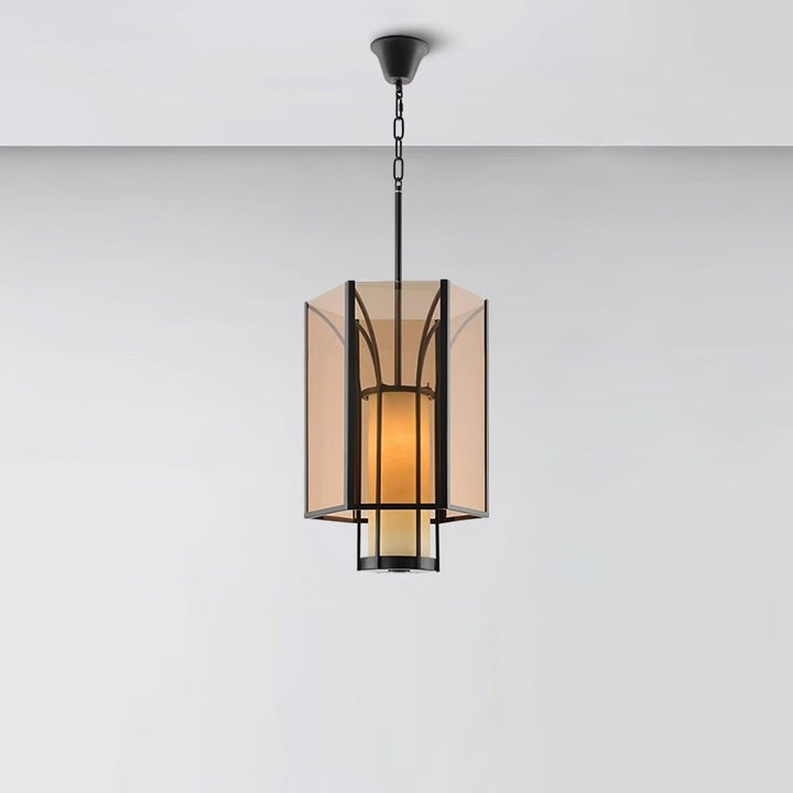 French-Style Black Iron & Alabaster Pendant Light