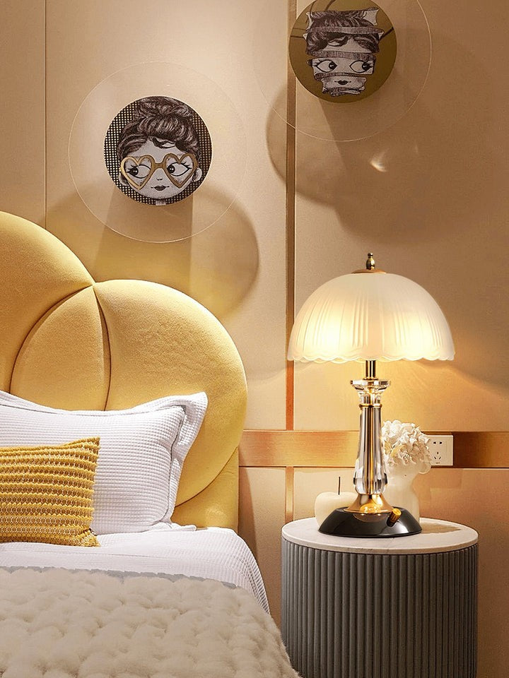 Frosted Glass Dome Table Lamp with Black Metal Frame