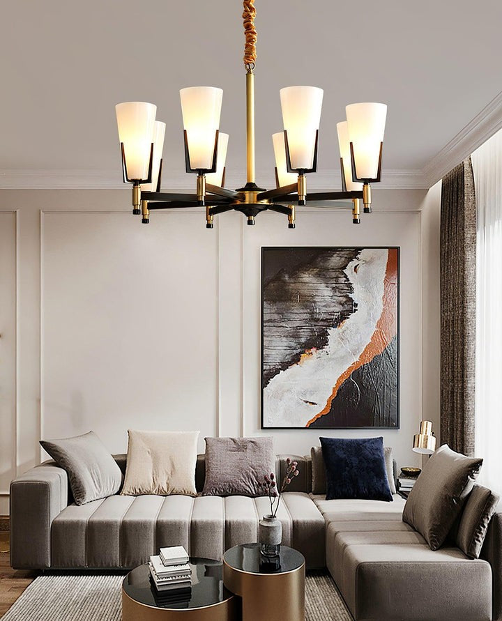 Geometric Brass & Glass Multi-Light Chandelier