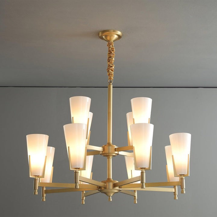 Geometric Brass & Glass Multi-Light Chandelier
