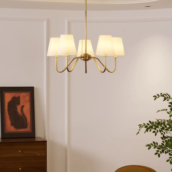 Gold Brass Fabric Shade Chandelier – 5 & 8-Light Options