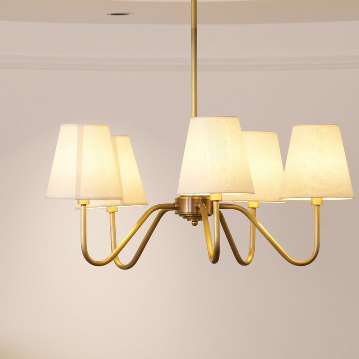 Gold Brass Fabric Shade Chandelier – 5 & 8-Light Options