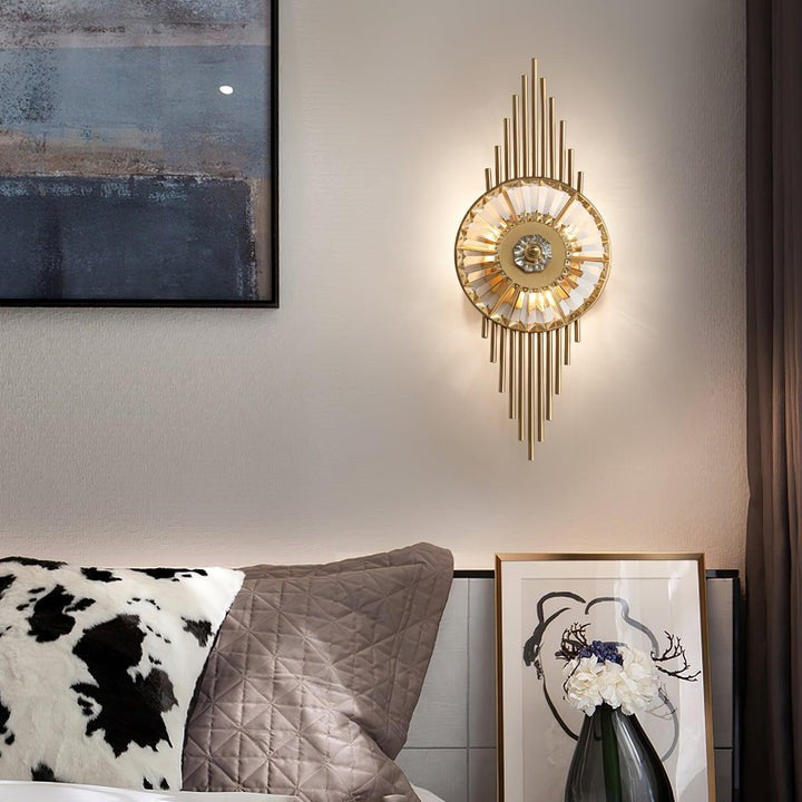Gold Gear-Style Crystal Glass Wall Sconce