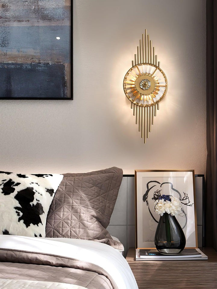 Gold Gear-Style Crystal Glass Wall Sconce