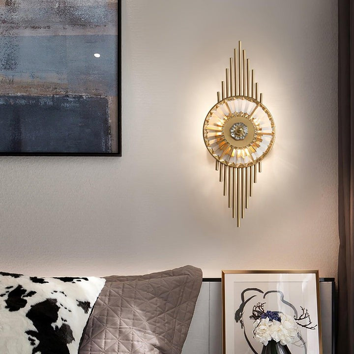 Gold Gear-Style Crystal Glass Wall Sconce