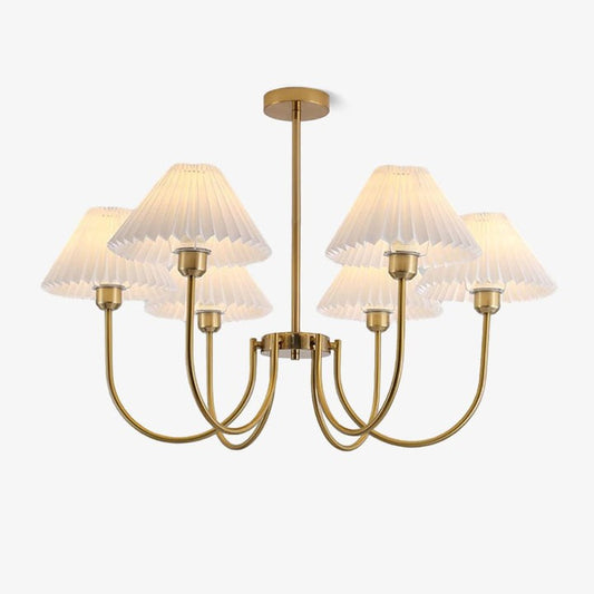 Gold Pleated Linen Shade Chandelier