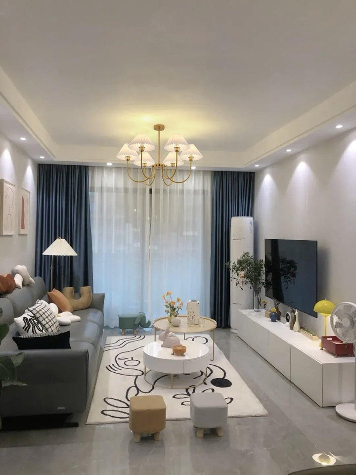 Gold Pleated Linen Shade Chandelier
